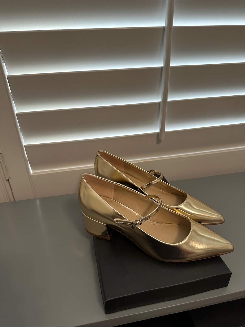 Marc Fisher Gold Metallic Mary Jane Block Heels
